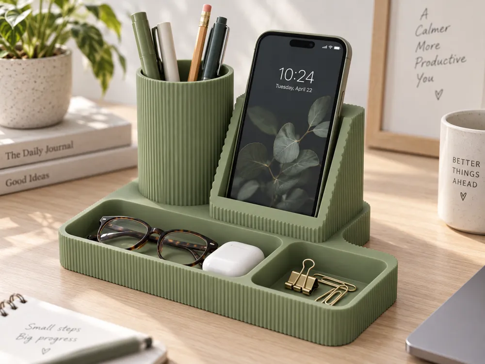 Rillen Organizer – Organiseur de Bureau 3D avec Support Smartphone